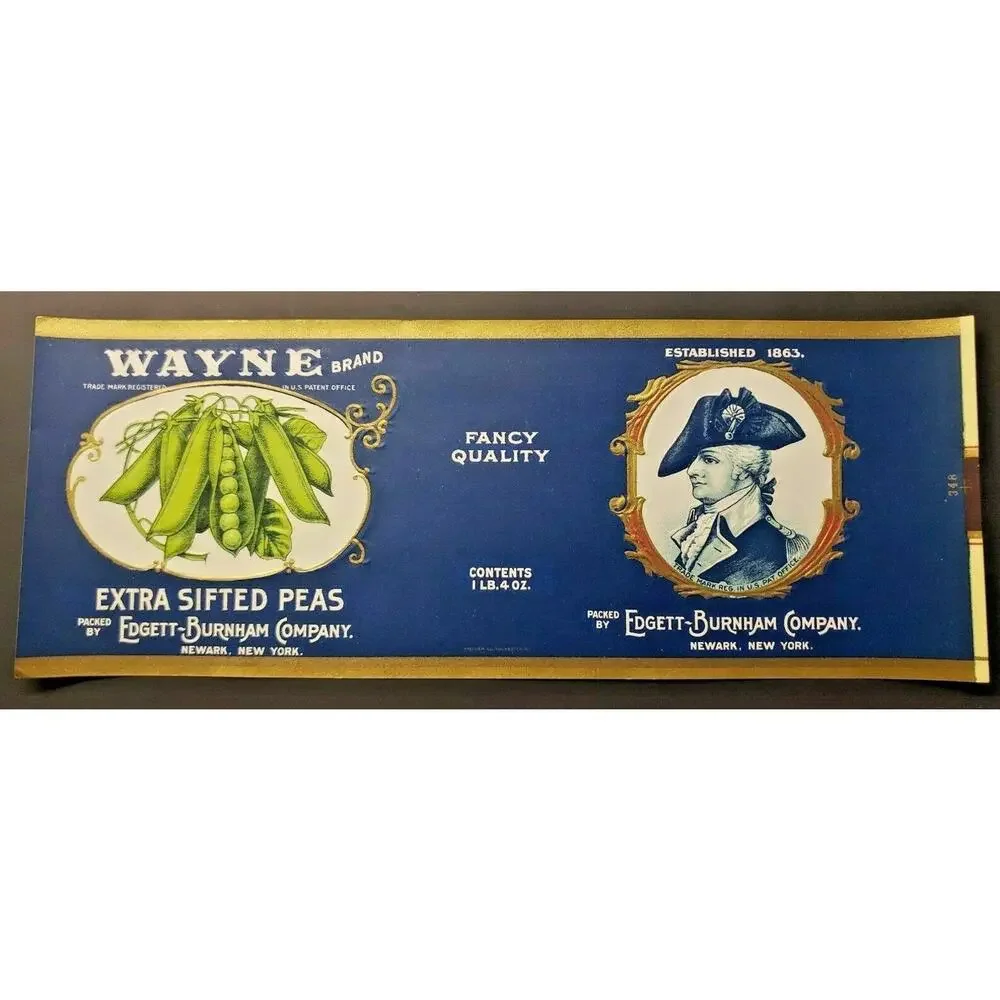Vintage Wayne Brand Sifted Peas Edgett Burnham Co New York 1940s Can Label Z2